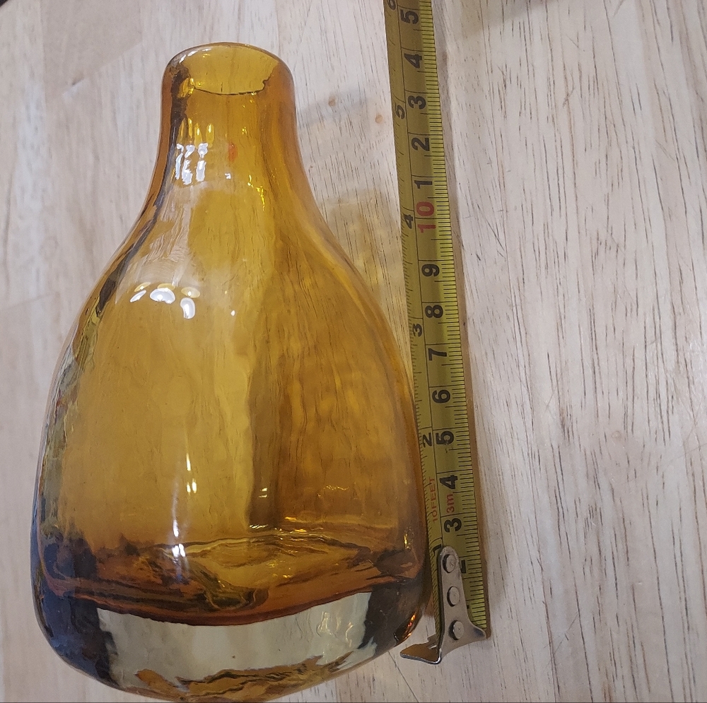 AMBER heavy translucent  square hand-blown bud vase